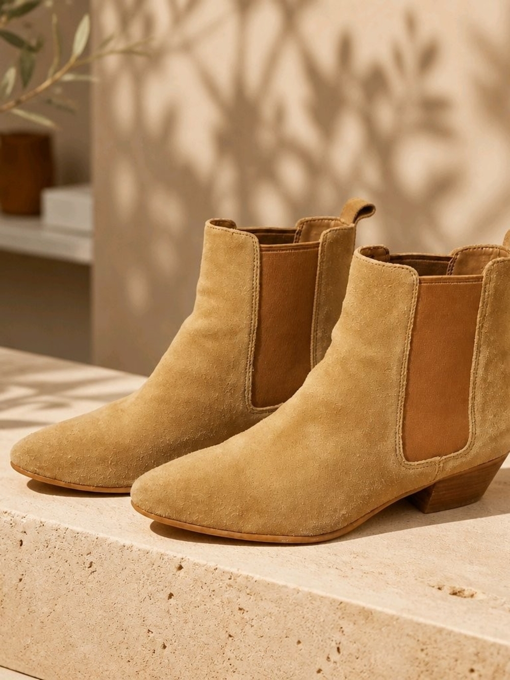 Nine West Suede Chelsea Ankle Boots in Tan - Women's